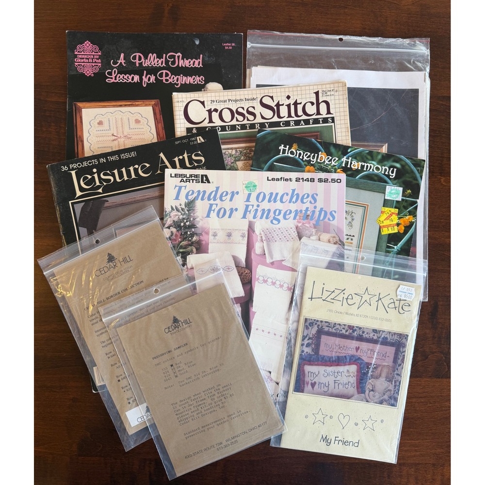Vintage Cross Stitch Pattern Lot 1987 Leisure Arts Lizzie Kate Country Crafts